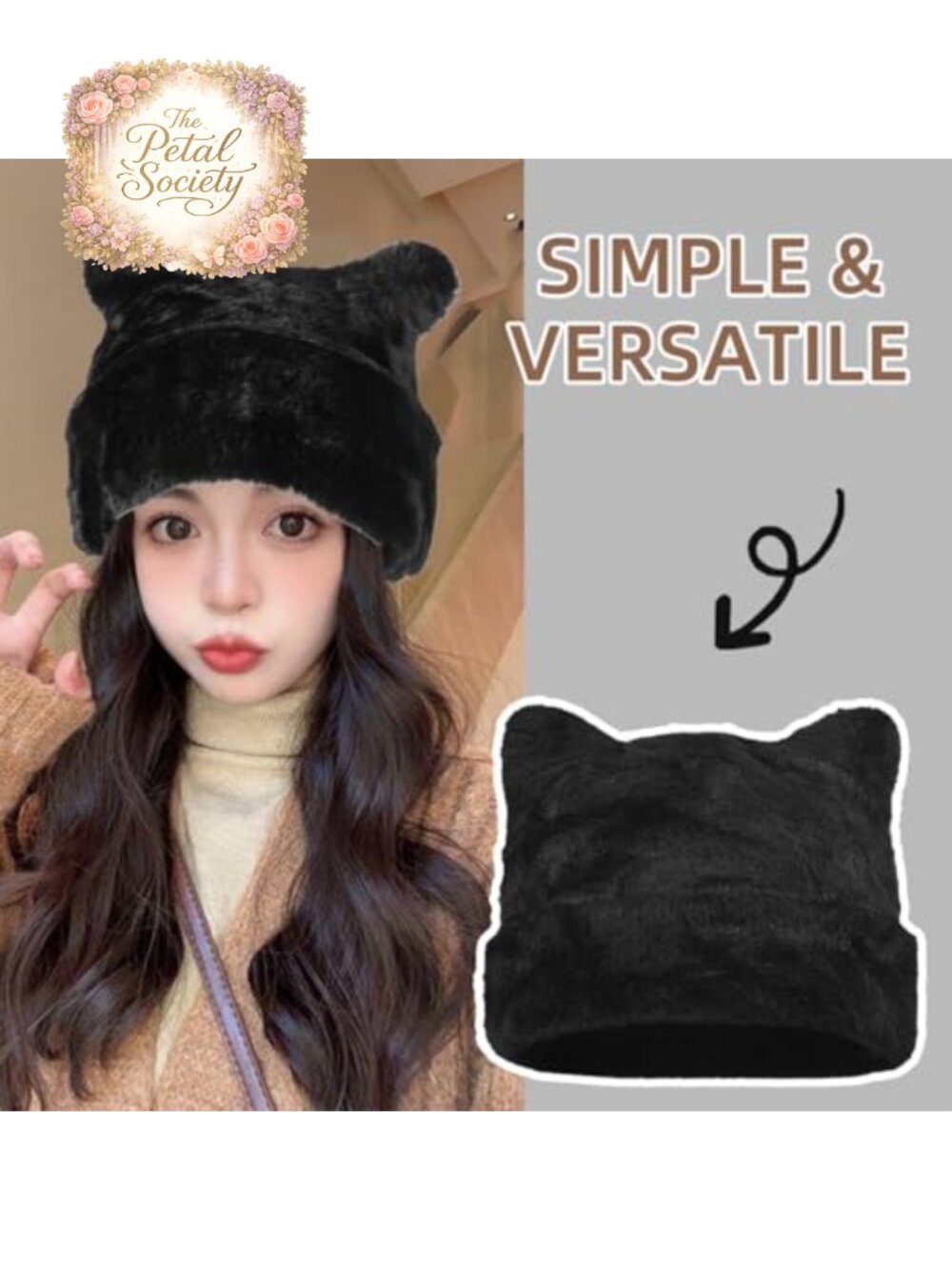 Womens Winter Beanie Cat Ear Hat Plush Cotton Faux Rabbit Fur Warm - Picture 6 of 6
